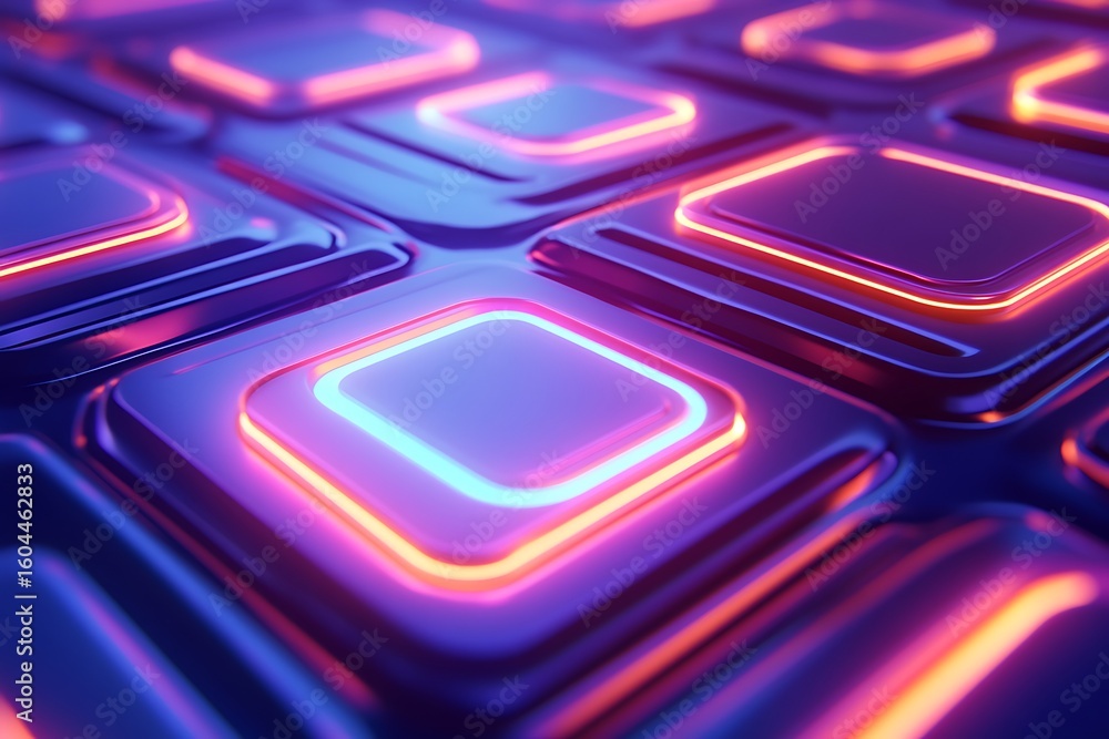 Poster abstract glowing square pattern: futuristic technology background with neon lights