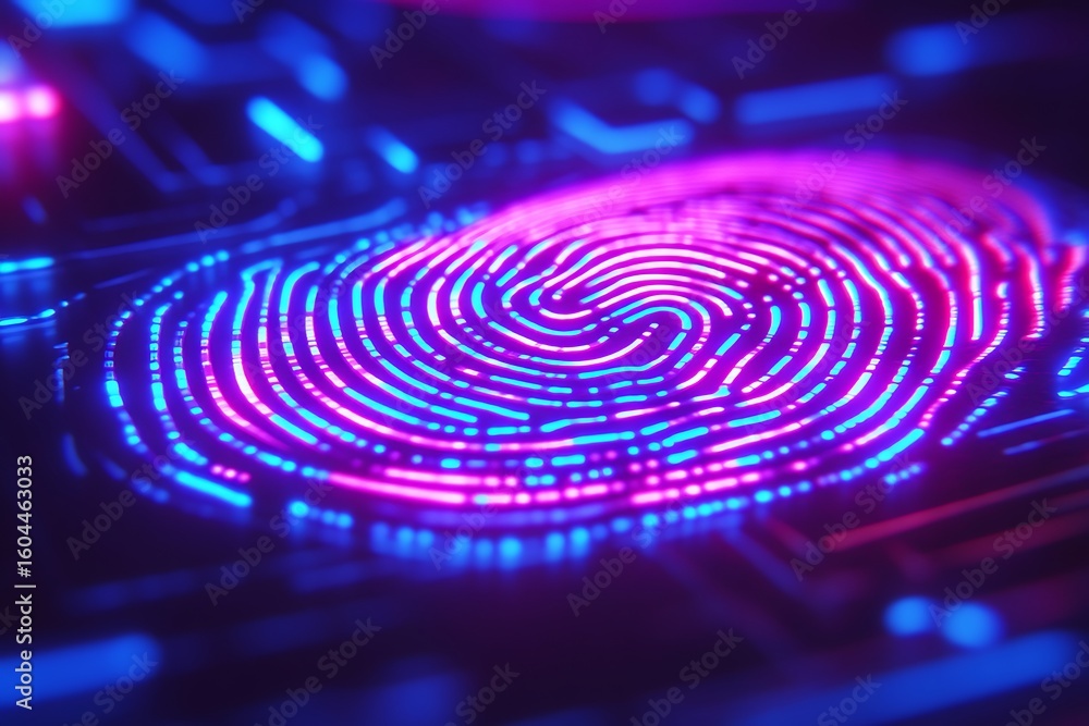 Fototapete digital fingerprint scan biometric security system authentication access futuristic cyber technology