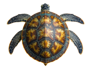 Top-Down View of Sea Turtle with Textured Shell and Shadow, isolated – AI Generated