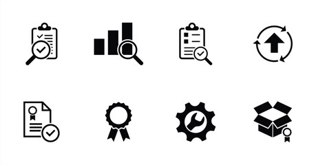 Quality Control and Certification Icons Collection with Black Line Design