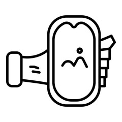 Outlined black glyph depicts hand holding upright phone with squiggly lines on screen. Line design signifies mobile interaction or dynamic digital content.
