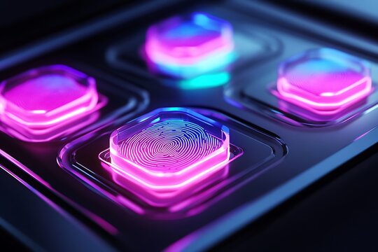 Futuristic Fingerprint Scanner Technology with Neon Glow for Secure Identification Access