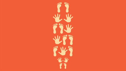 Footprints on the orange background. Vector illustration for your design.