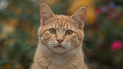 Cute bright orange cat in outdoor environment