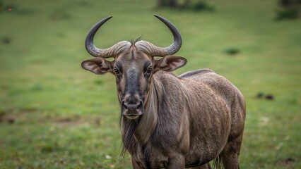 Portrait of a brindled gnu species Connochaetes taurinus