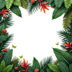 Tropical foliage border with palm leaves and monstera isolated on transparent background