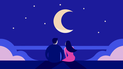 lovers under moon and stars