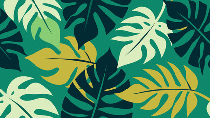tropical leaves flat lay