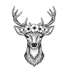 Graceful deer with a charming flower crown, ideal for nature and whimsical themes.