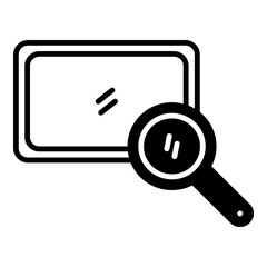 Solid black glyph shows document with question mark, overlaid by magnifying glass. Represents searching documents, reviewing files, or investigating content