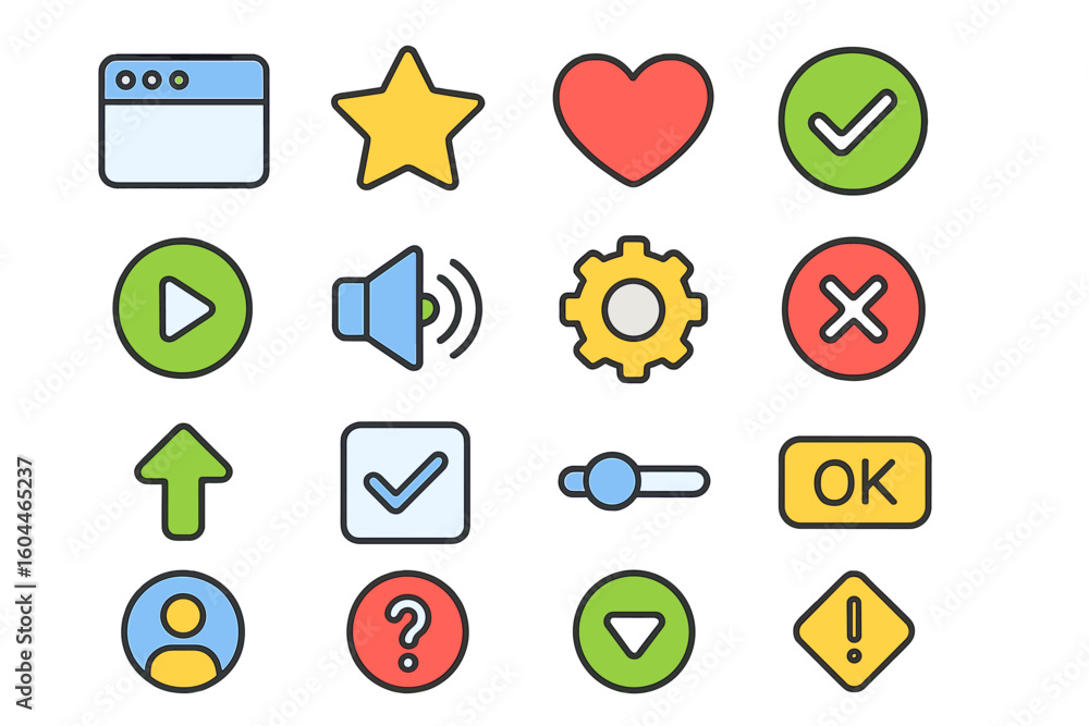 Poster web and app user interface icon set for game design. ui ux graphic elements, buttons for navigation 