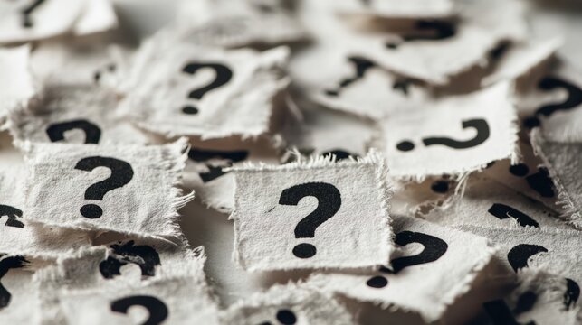 The fabric patches with question marks representing uncertainty and curiosity in life - Powered by Adobe