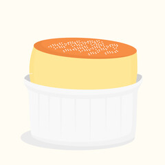 Flat Illustration of Baked Dessert Souffle in White Ramekin Perfect for Culinary Design Projects French Pastry Visual Materials or Educational Content about Desserts