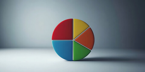 Colorful segmented pie chart. Data visualization with red, yellow, orange, green, and blue slices. Business analytics and presentation concept.