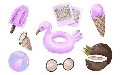 Tropical clipart. Beach vacation hand drawn collection