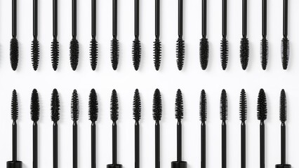 Different mascara forms showcased on a white canvas, individually photographed.