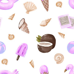 Tropical pattern , beach vacation hand drawn seamless pattern, endless design, background