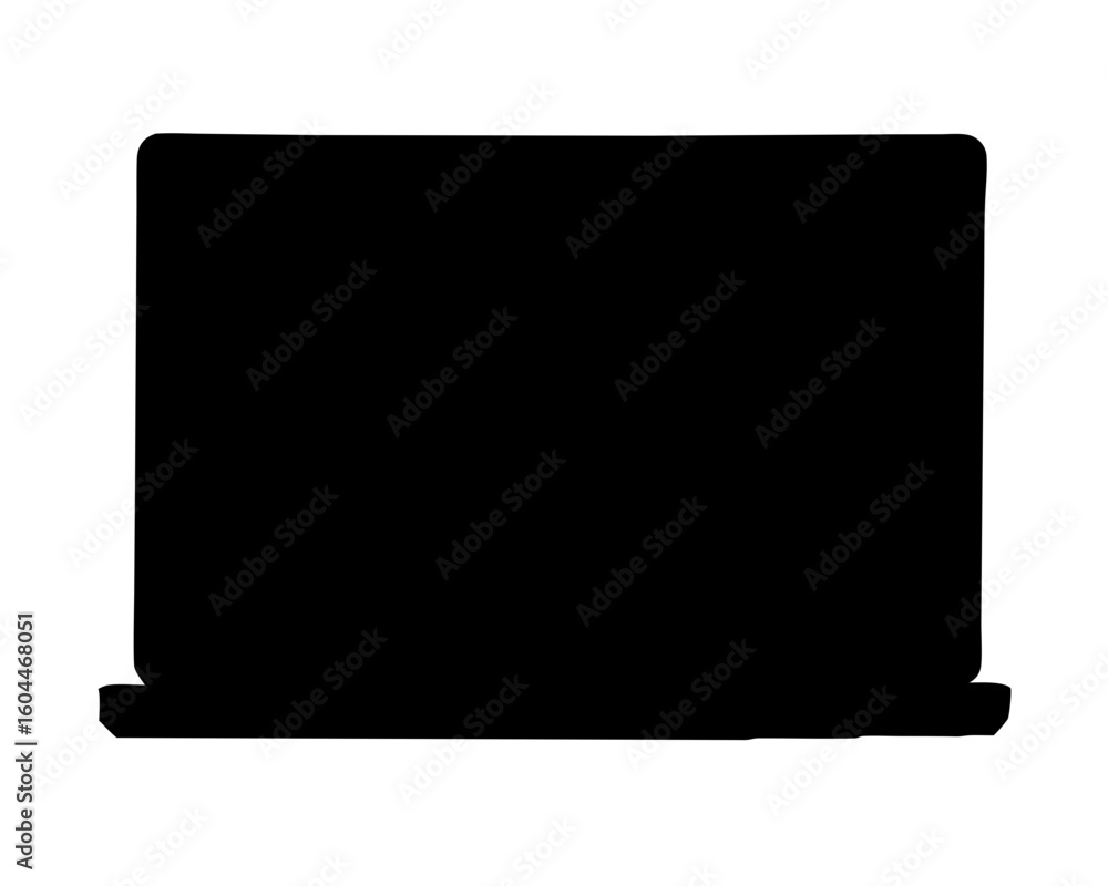 Poster silhouette of a laptop computer with a dark screen and simplistic design