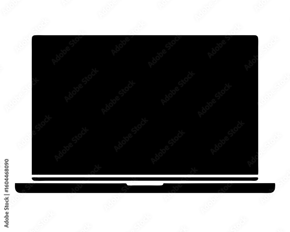 Poster laptop computer silhouette with screen visible, suitable for design template use