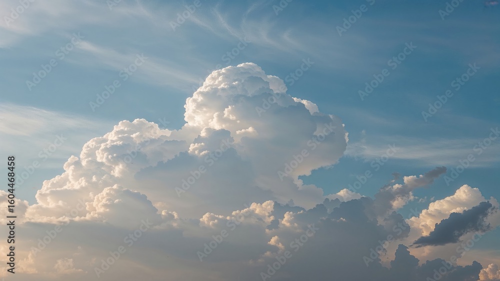 Poster sunlight filtering through fluffy clouds in the sky, created with ai technology