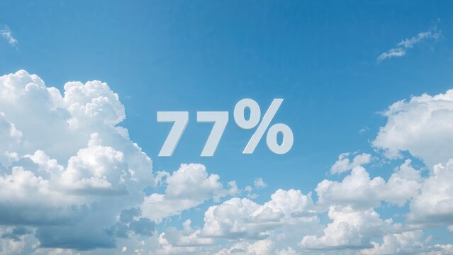 Figures and percent discount icon formed by clouds in a bright blue sky