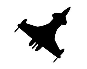 Black Silhouette of an Advanced Fighter Jet Against a White Background