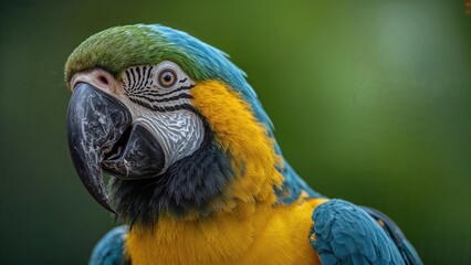 Fototapeta premium Detailed view of vibrant birds showing beak and plumage against blurred background