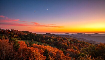 Autumnal mountain vista at sunset
