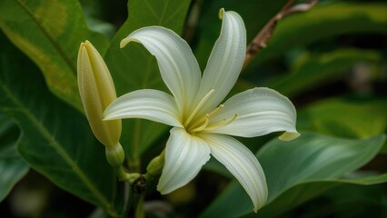 Detailed view of a blooming vanilla orchid flower