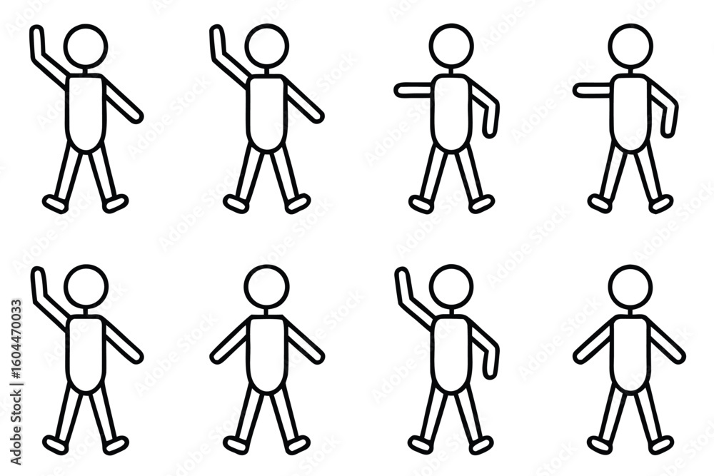 Aufkleber Grid of Twelve Simple Stick Figure Icons Representing Various Actions and Concepts