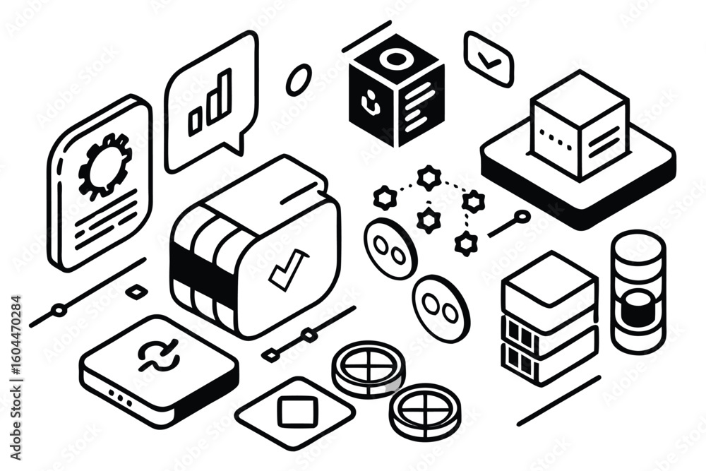 Aufkleber 3D Rendered App Icons Grid with Soft Lighting and Modern Design Elements