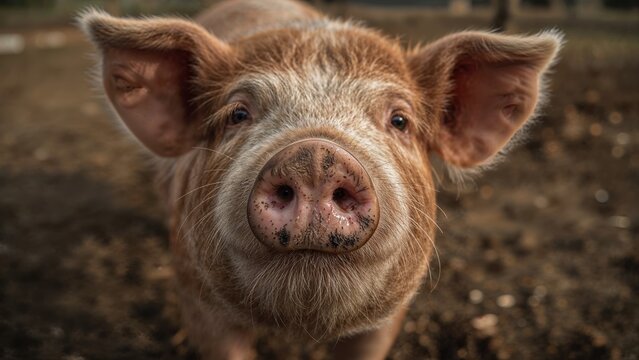 Zoomed-in shot of a pig with curly fur on its nose