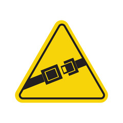 Yellow triangular warning sign with black seatbelt symbol, vector illustration for safety alert