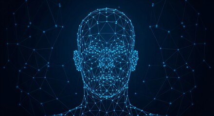 Digital Head Futuristic Network of Data Points Forming a Human Face