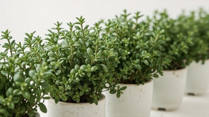 Fototapeta premium Macro image of fresh green oregano plants in small planters
