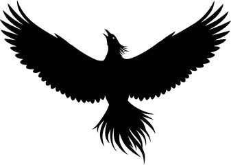 Obraz premium Black silhouette of a flying bird with wings spread wide, representing freedom and flight