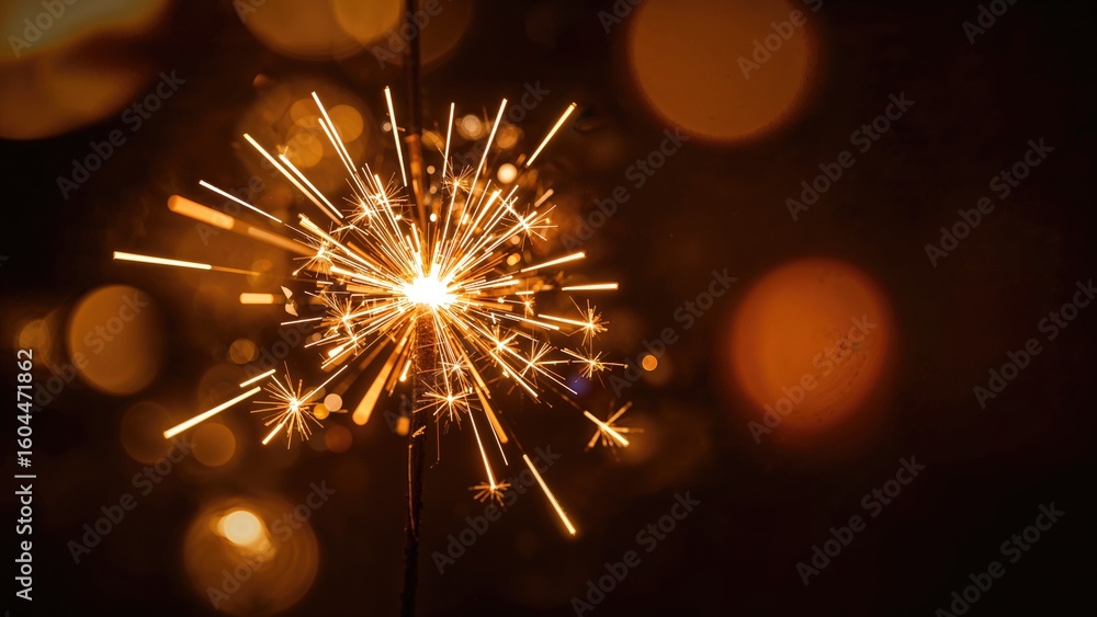 Poster macro dreamy photograph of a brightly lit sparkler with dynamic light trails spreading in all direct