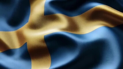 Silk fabric showcases the vibrant blue and yellow colors of the Swedish flag, highlighting its intricate texture and design.