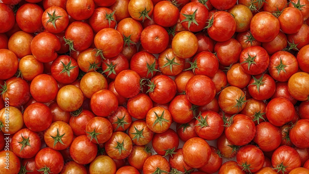 Poster macro image of small round tomatoes on a plain backdrop
