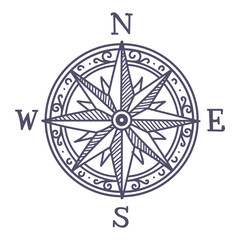 Compass wind rose Doodle hand drawn style vector design 
