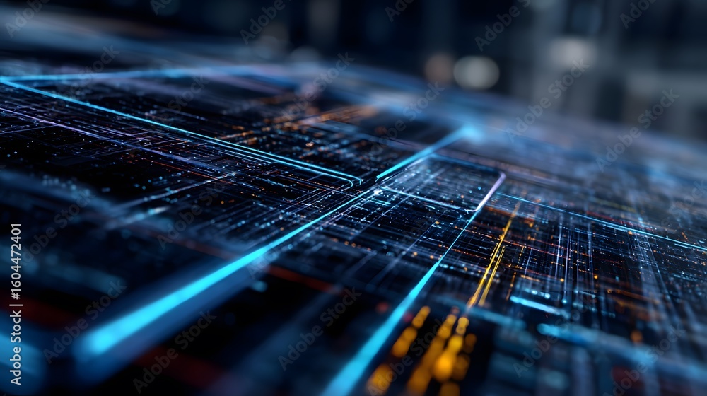 Poster abstract digital network grid with glowing lines