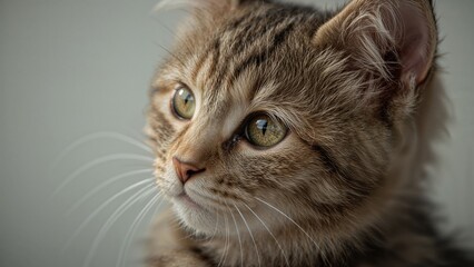 Fototapeta premium Detailed portrait of a serene male tabby kitten focusing on eyes and muzzle