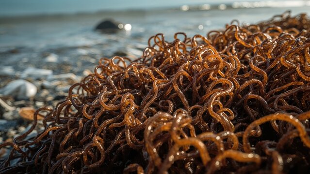 Detailed view of brown algae called Channelled Wrack found in the upper tidal region