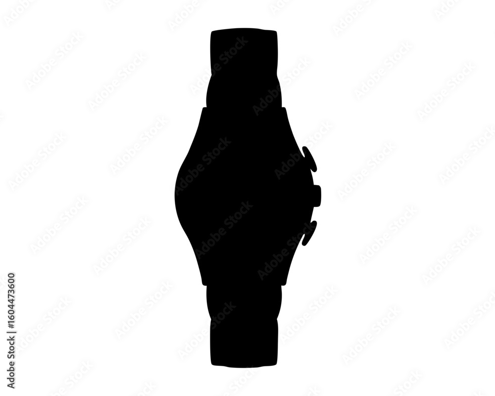 Poster silhouette of a digital watch with multiple buttons, classic and functional design