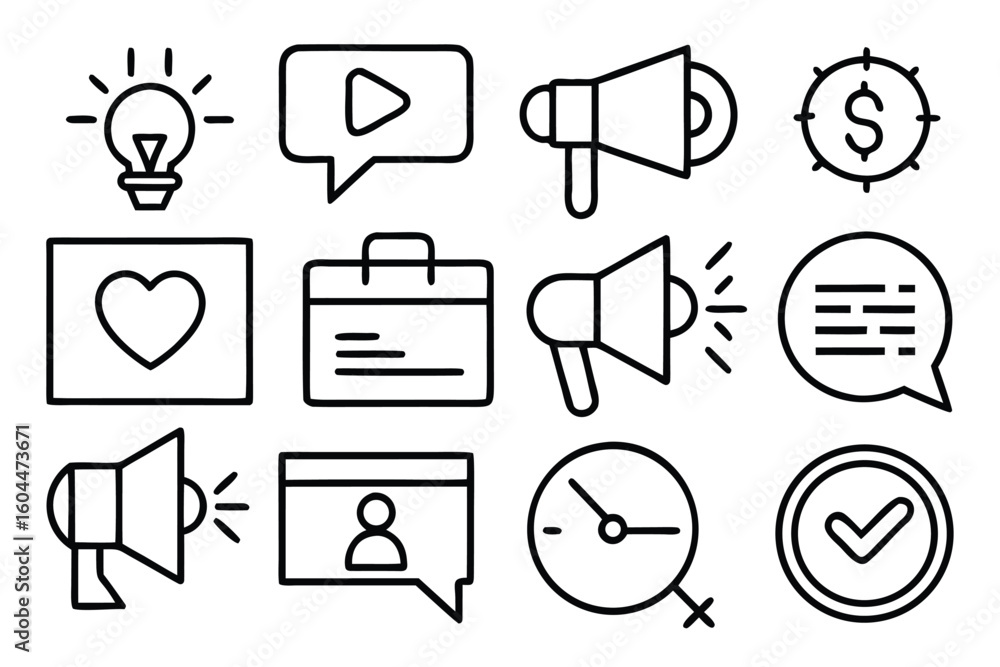 Aufkleber Nine Line Art Icons in a Grid Minimalist Vector Design for Various Applications