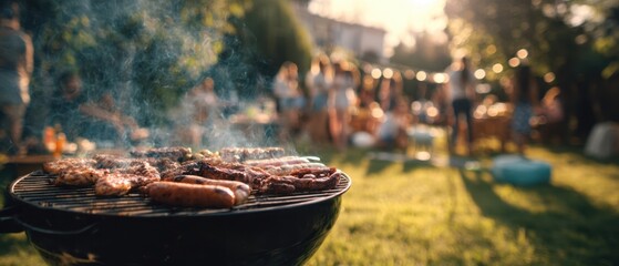The sizzling barbecue during a joyful summer gathering with friends and family.
