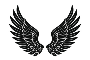 Elegant Black Angel Wings Vector Illustration. Symmetrical Wing Set for Tattoos, Freedom Concept, Spirituality, Power, Fly, Guardian, Protection, Sticker, Logo Design, Transparent Background
