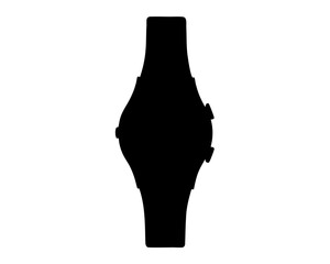 Silhouette of a modern smartwatch with digital display and multiple buttons