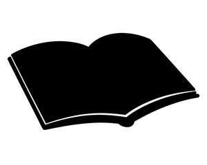 Black and white minimalist illustration of an open book in silhouette