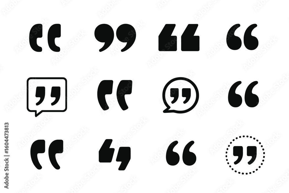 Poster quotation mark vector icon set. diverse collection of quote symbols for typography and design. punct